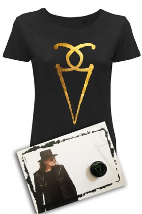 T-shirt donna  Logo Oro con cartolina e pins