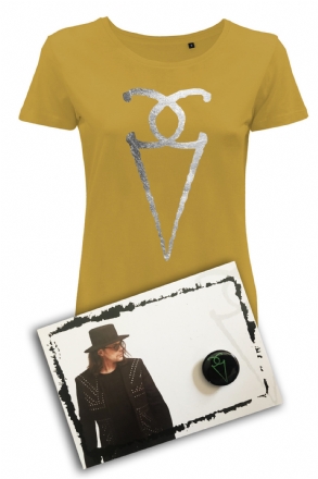T-shirt donna senape Logo Argento + cartolina e pins
