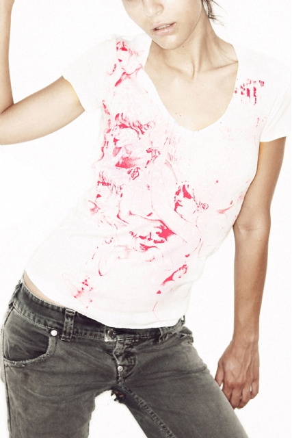 T-shirt bianca scollo a V Psyco - 1